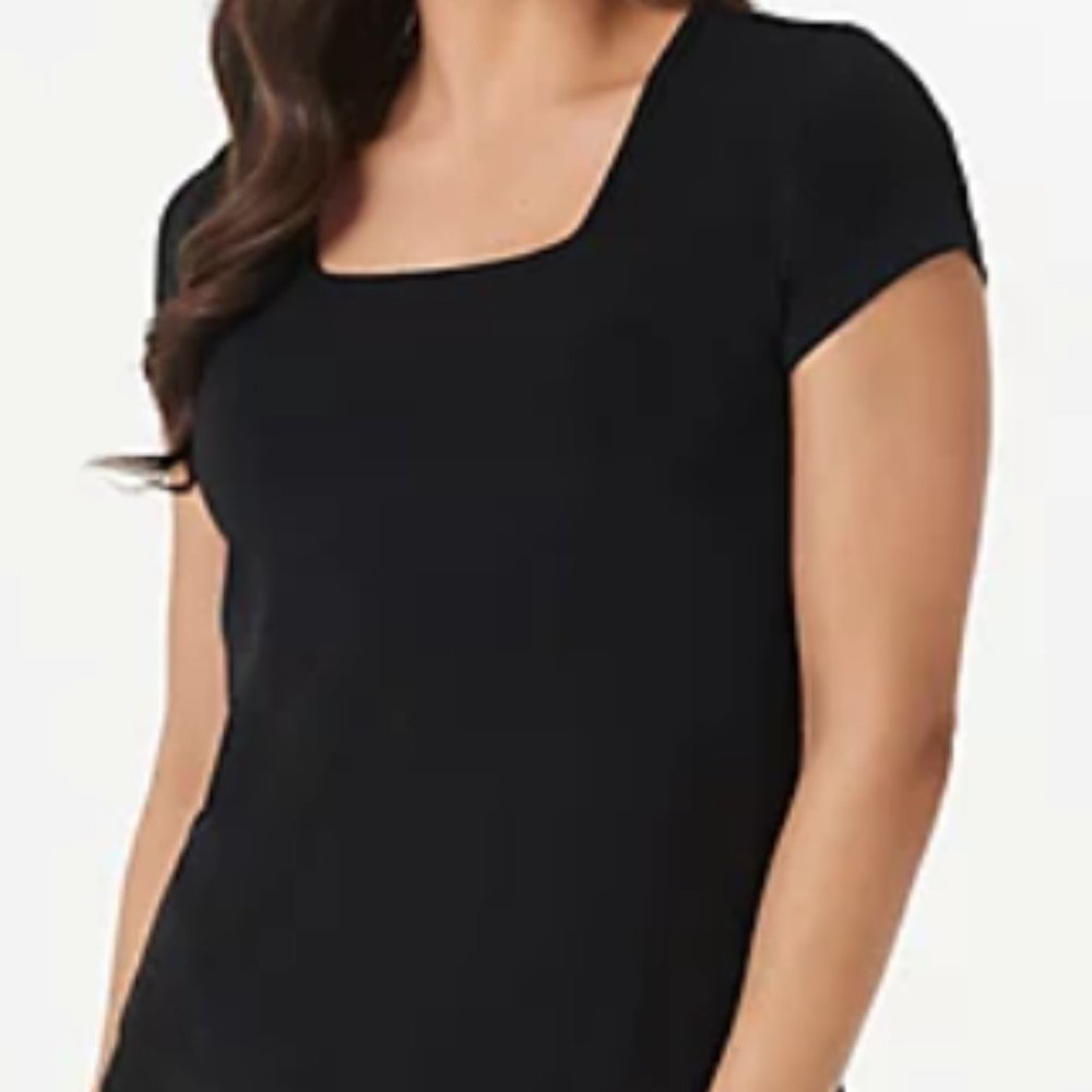 Susan Graver Black Square Neck Short Sleeve Top